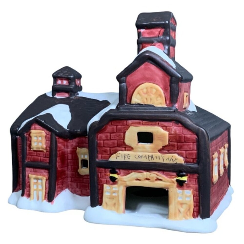 Vintage Christmas Village Light Up Fire House Porcelain Bisque by Liberty Bell